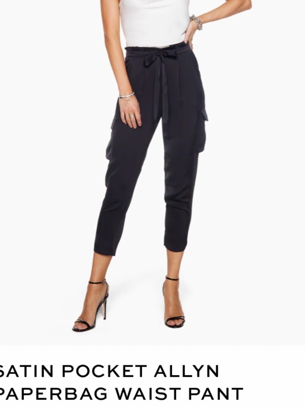 Ramy Brook Black Satin Paperbag Waist Cropped Pants